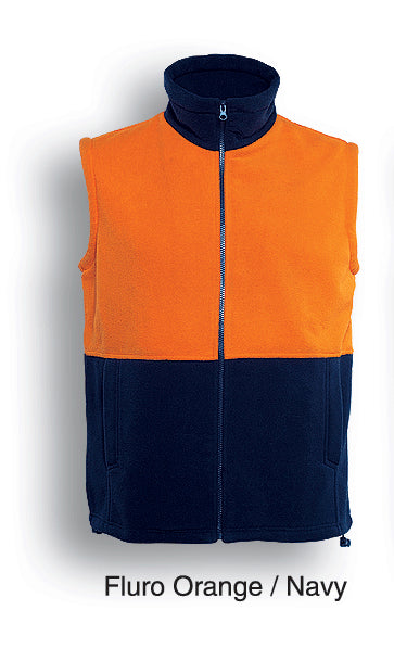 Bocini Unisex Hi-Vis Polar Fleece Vest — Orange / Navy