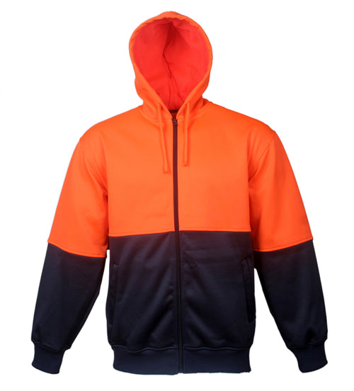 Bocini Unisex Hi-Vis Full Zip Hoodie — Orange / Navy