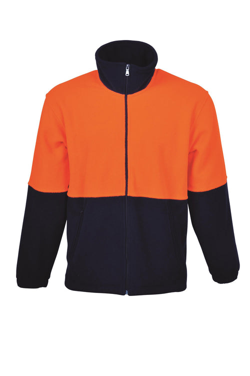 Bocini Unisex Hi-Vis Full Zip Polar Fleece — Orange / Navy