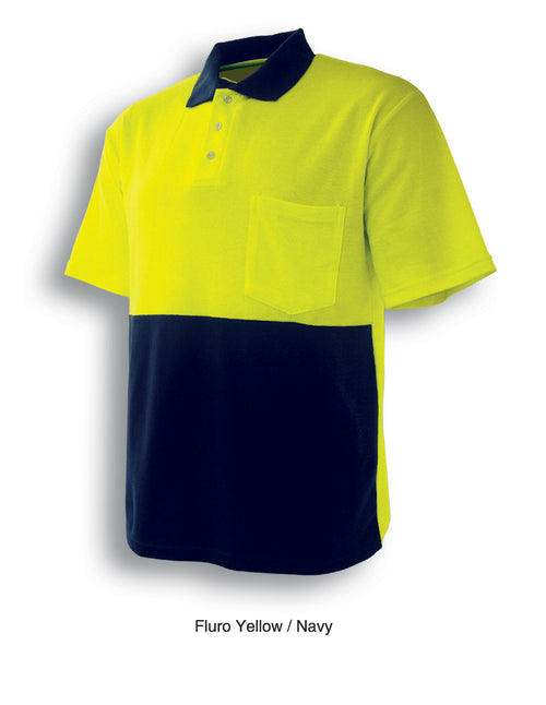 Bocini Unisex Hi-Vis Poly/Cotton Polo S/S — Yellow / Navy