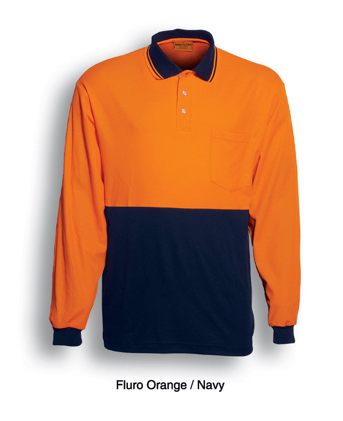 Orange / Navy – Bocini Unisex Hi-Vis Polyface / Cotton Back Polo - L/S SP0536