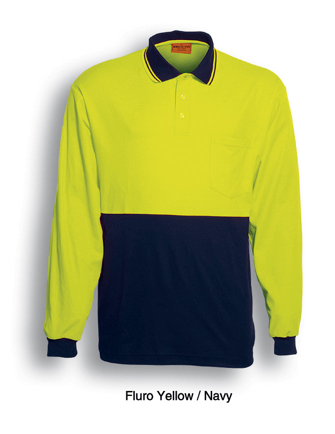 Yellow / Navy – Bocini Unisex Hi-Vis Polyface / Cotton Back Polo - L/S SP0536
