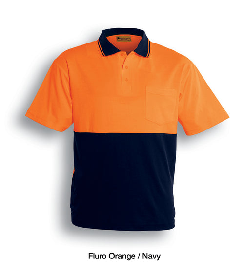 Bocini Unisex Hi-Vis Polyface / Cotton Back Polo - S/S — Orange / Navy