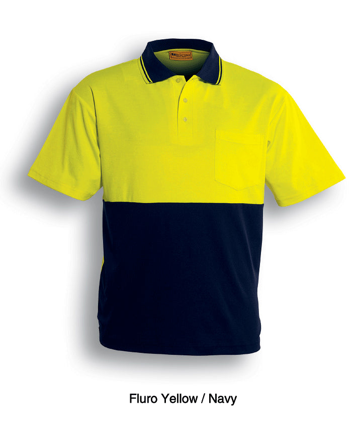 Yellow / Navy – Bocini Unisex Hi-Vis Polyface / Cotton Back Polo - S/S SP0538