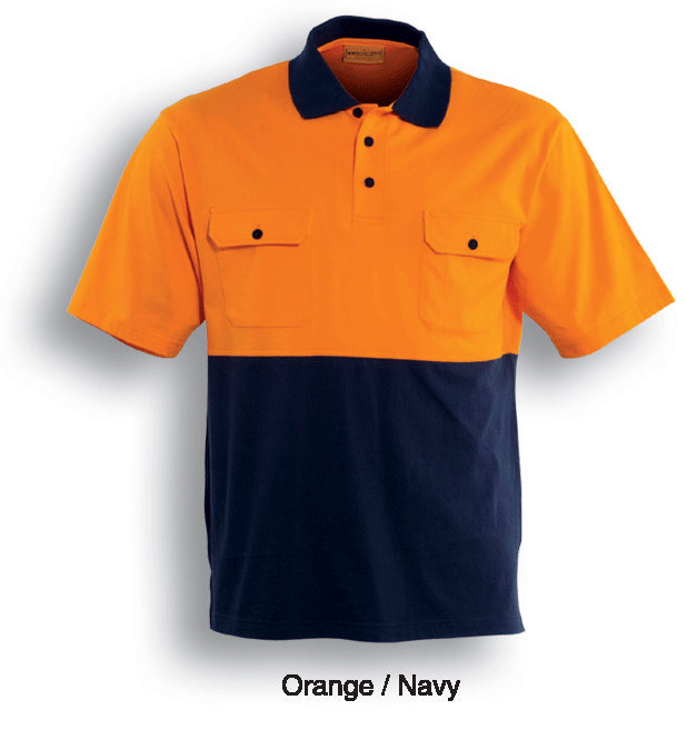 Orange / Navy – Bocini Unisex Hi-Vis Cotton Jersey Polo S/S SP1010