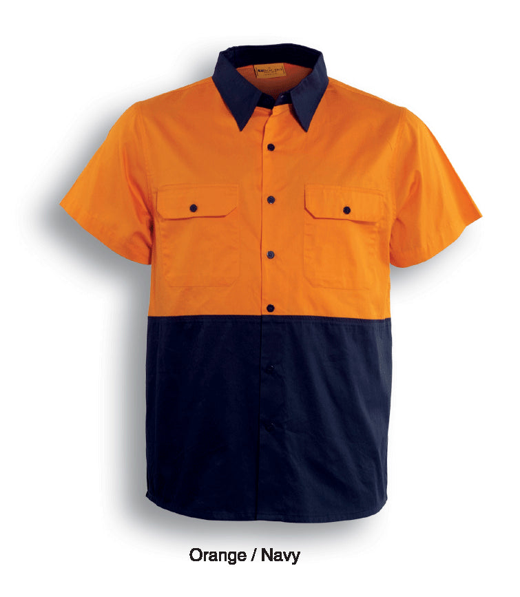 Orange / Navy – Bocini Unisex Hi-Vis Cotton Twill Shirt S/S SS1012