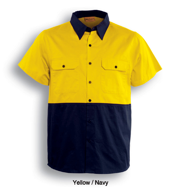 Yellow / Navy – Bocini Unisex Hi-Vis Cotton Twill Shirt S/S SS1012