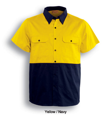 Yellow / Navy – Bocini Unisex Hi-Vis Cotton Twill Shirt S/S SS1012