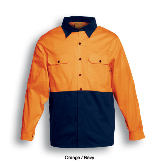 Bocini Unisex Hi-Vis Cotton Twill Shirt L/S — Orange / Navy