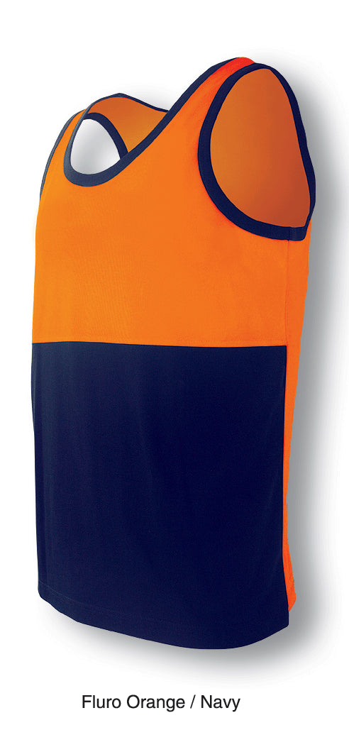 Bocini Unisex Hi-Vis Polyface / Cotton Back Singlet — Orange / Navy