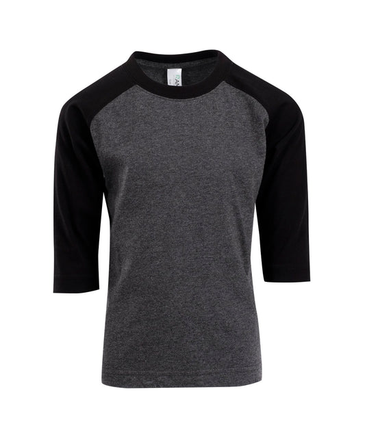 RAMO T143RG Kids 3/4 Raglan Sleeve T-shirt — Dark Marl/Black front