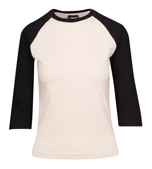 RAMO T231RL Women's 3/4 Sleeve Raglan T-shirt — Bone/Black front