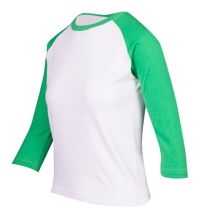 RAMO T231RL Women's 3/4 Sleeve Raglan T-shirt — White/Emerald Green side