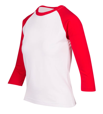 RAMO T231RL Women's 3/4 Sleeve Raglan T-shirt — White/Red side