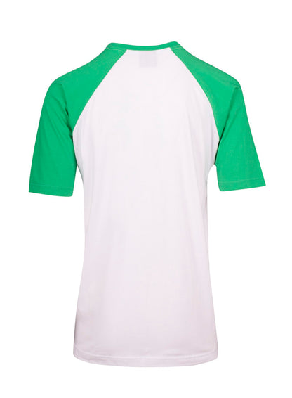 RAMO T232RG Unisex Contrast Raglan Sleeve Tee — White/Emerald Green back