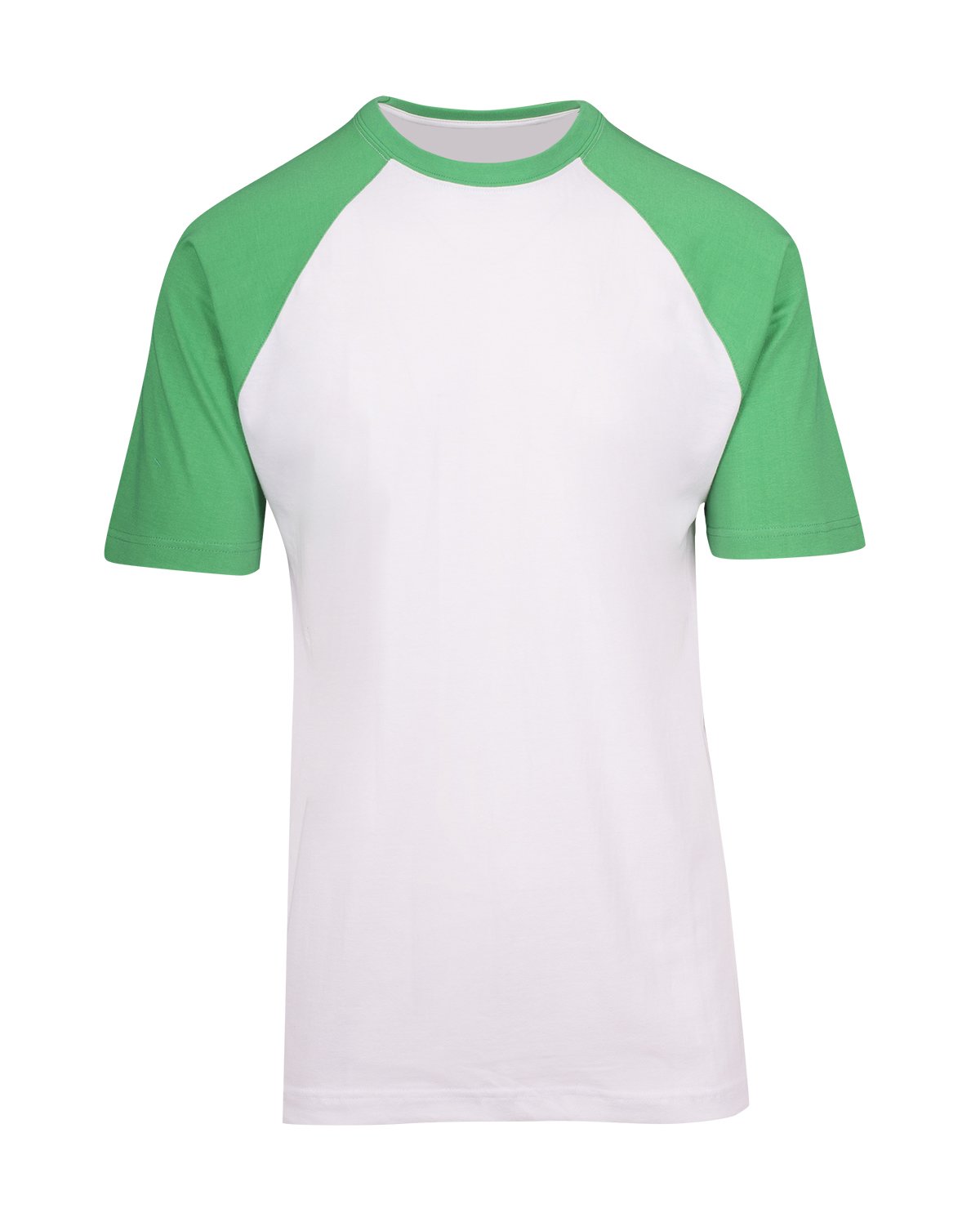 RAMO T232RG Unisex Contrast Raglan Sleeve Tee — White/Emerald Green front