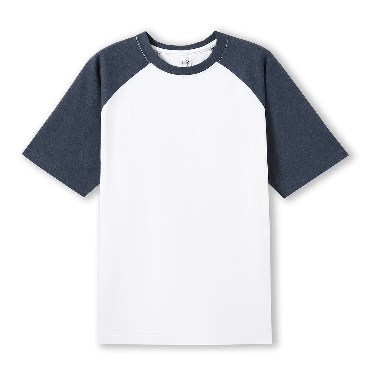 RAMO T232RG Unisex Contrast Raglan Sleeve Tee — White/Navy Marl front