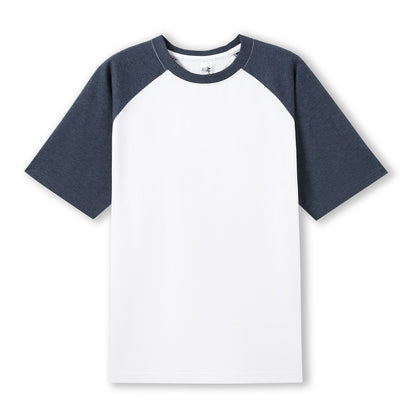 RAMO T232RG Unisex Contrast Raglan Sleeve Tee — White/Navy Marl front