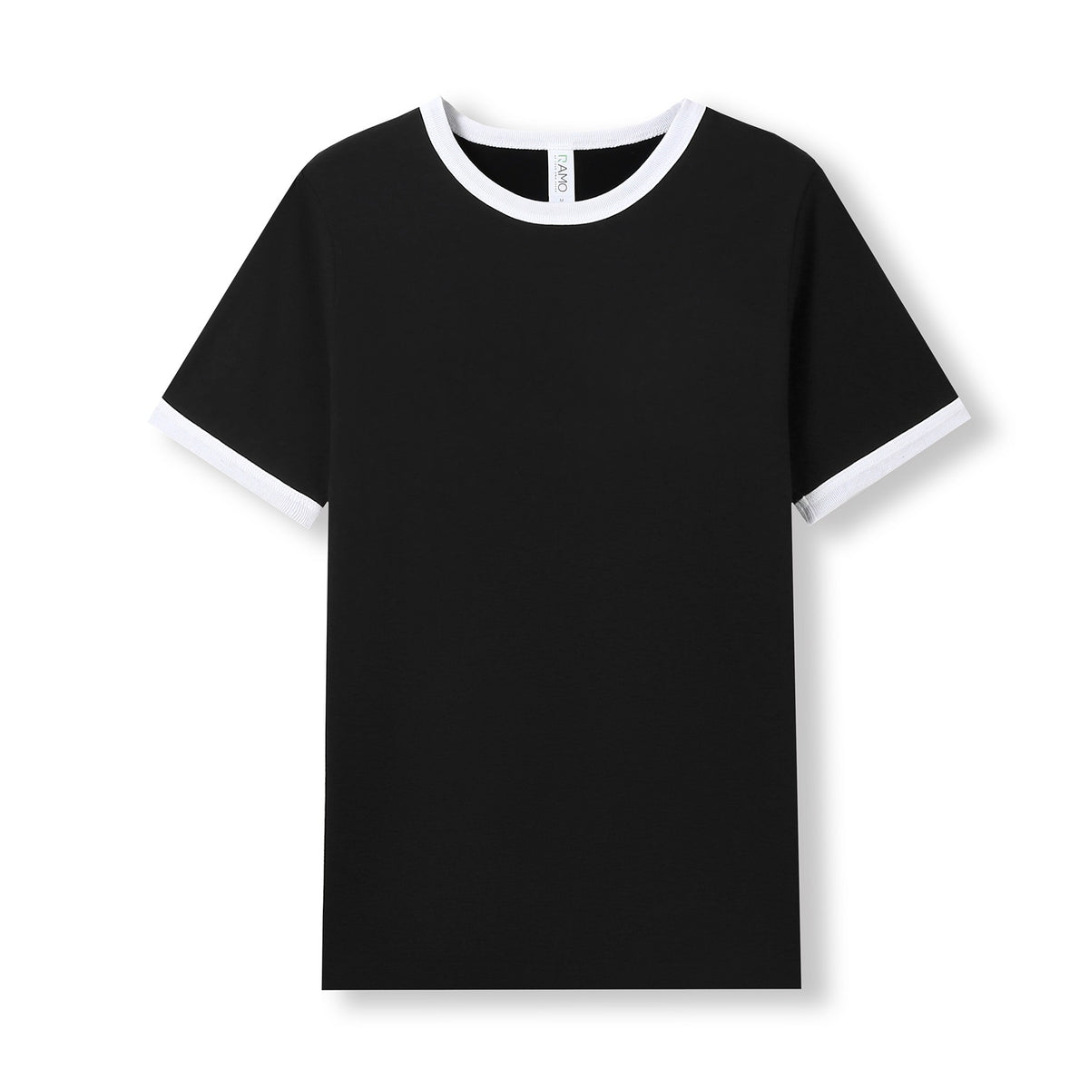 RAMO T525RN Unisex Combed Cotton Ringer Tee — Black/White front