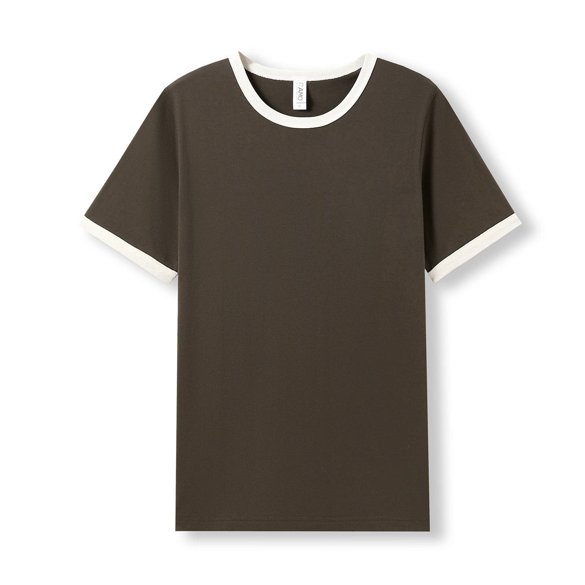 RAMO T525RN Unisex Combed Cotton Ringer Tee — Brown/Bone front