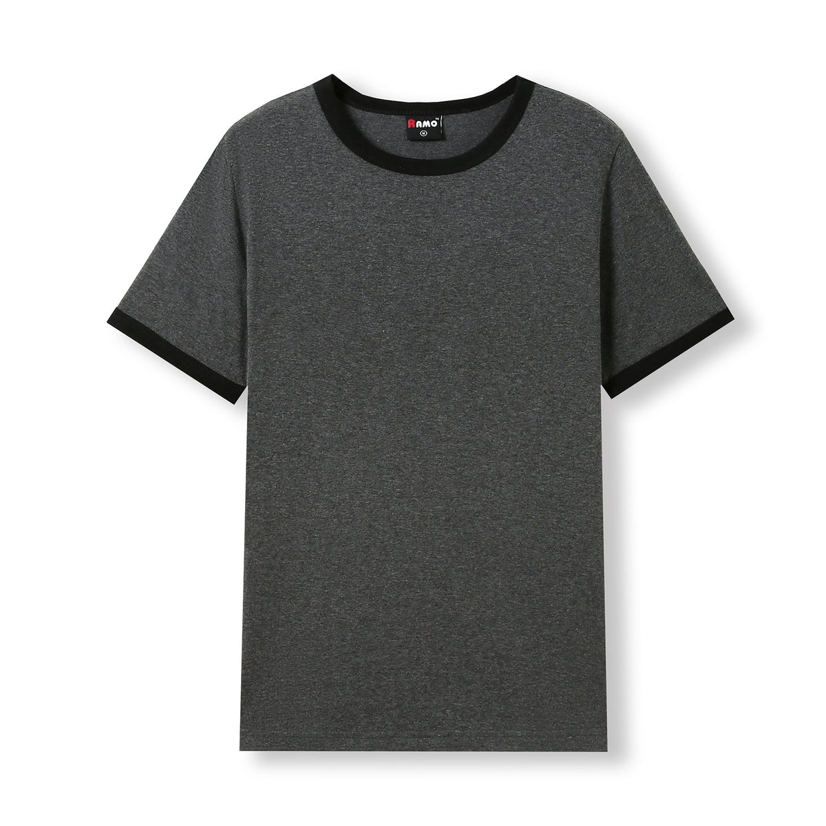 RAMO T525RN Unisex Combed Cotton Ringer Tee — Dark Marl/Black front