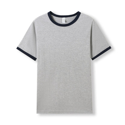 RAMO T525RN Unisex Combed Cotton Ringer Tee — Grey Marl/Navy front