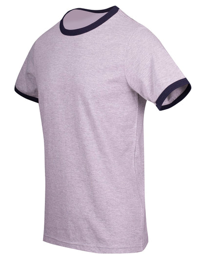 RAMO T525RN Unisex Combed Cotton Ringer Tee — Grey Marl/Navy side