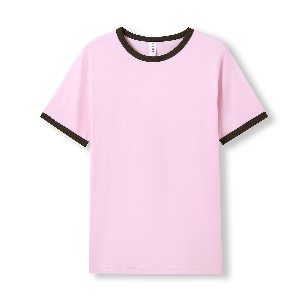 RAMO T525RN Unisex Combed Cotton Ringer Tee — Pink/Brown front