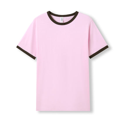 RAMO T525RN Unisex Combed Cotton Ringer Tee — Pink/Brown front
