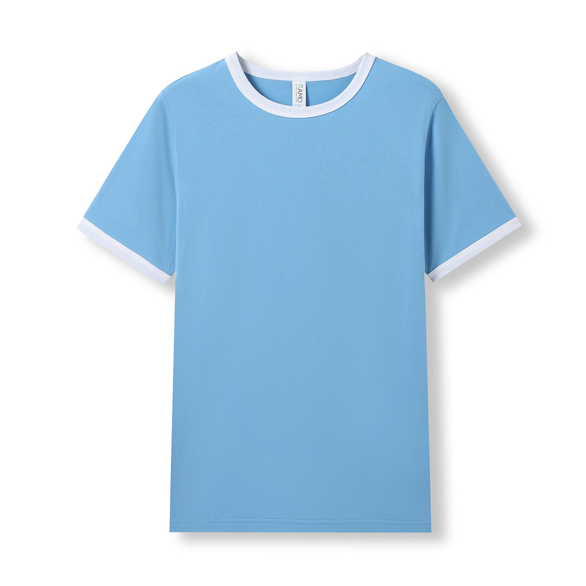 RAMO T525RN Unisex Combed Cotton Ringer Tee — Sky Blue/White front