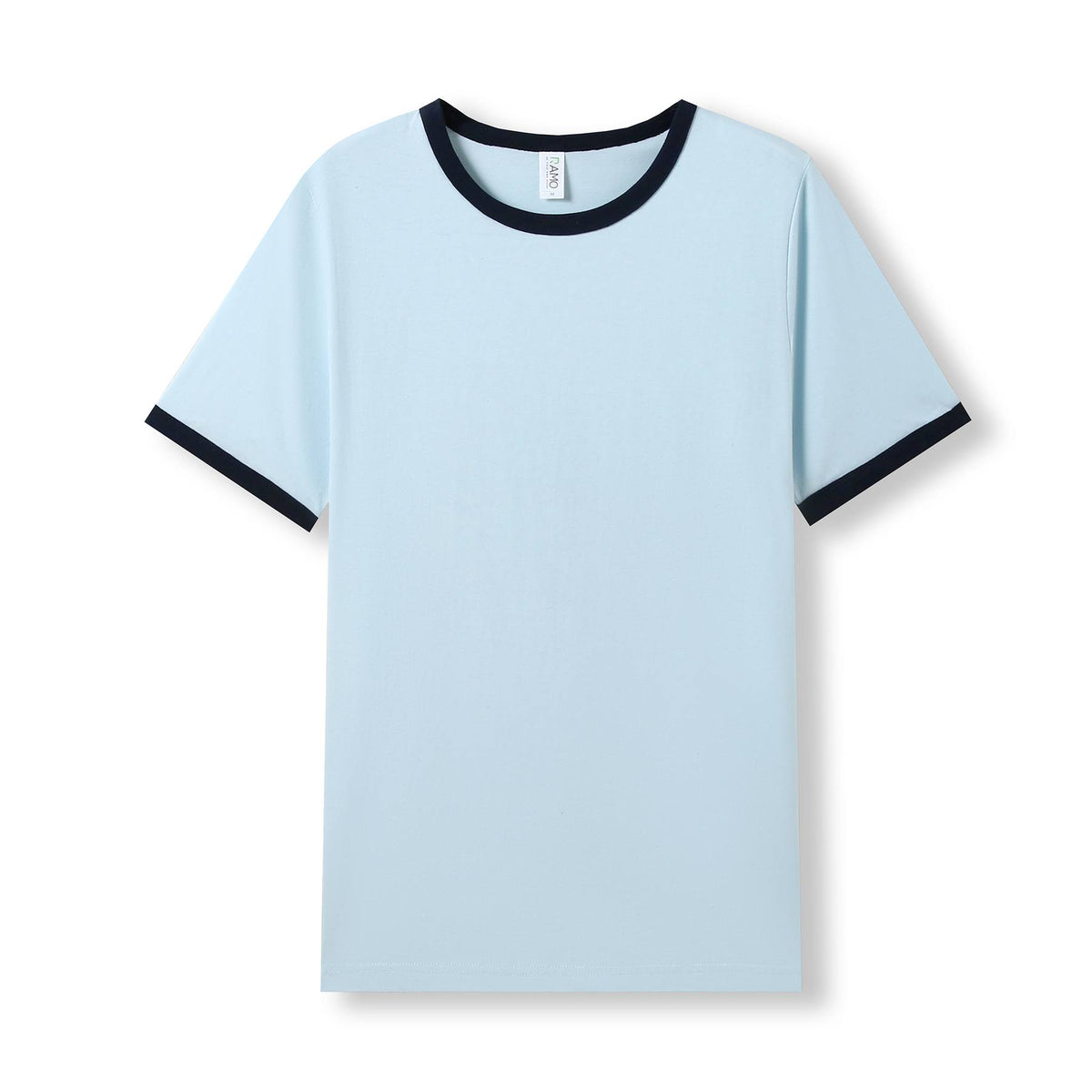 RAMO T525RN Unisex Combed Cotton Ringer Tee — Surf Blue/Navy front