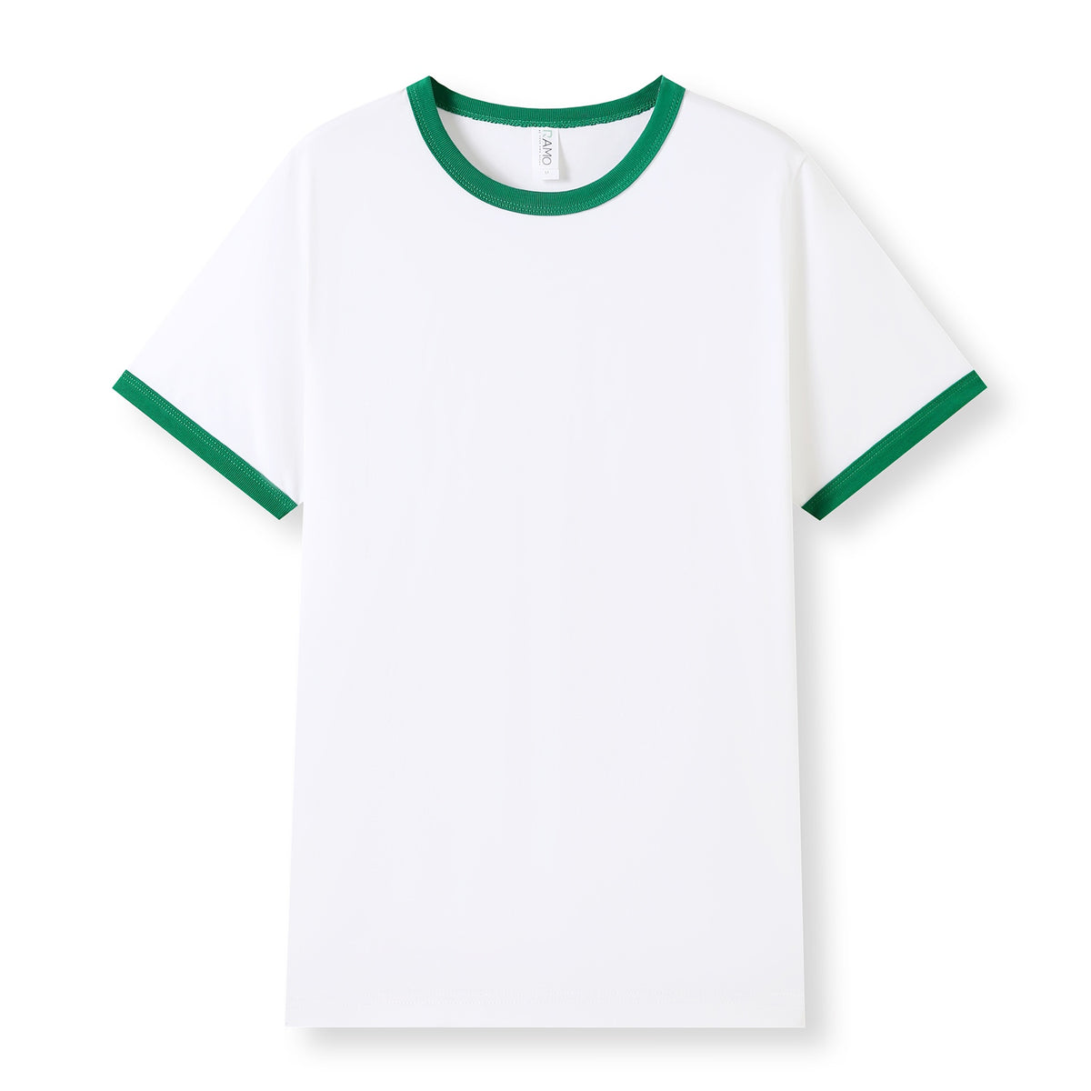 RAMO T525RN Unisex Combed Cotton Ringer Tee — White/Kelly Green front