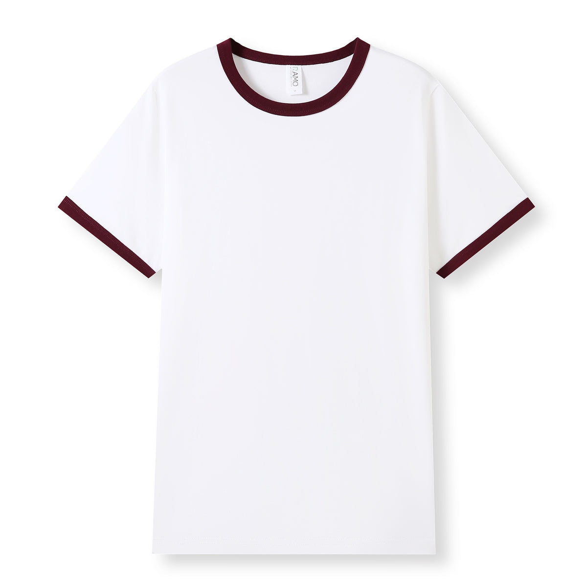 RAMO T525RN Unisex Combed Cotton Ringer Tee — White/Maroon front