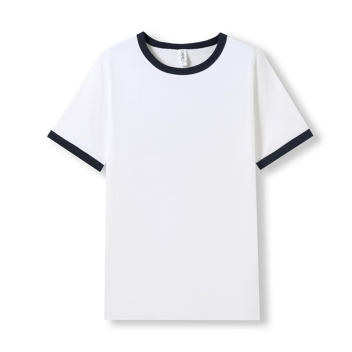 RAMO T525RN Unisex Combed Cotton Ringer Tee — White/Navy front