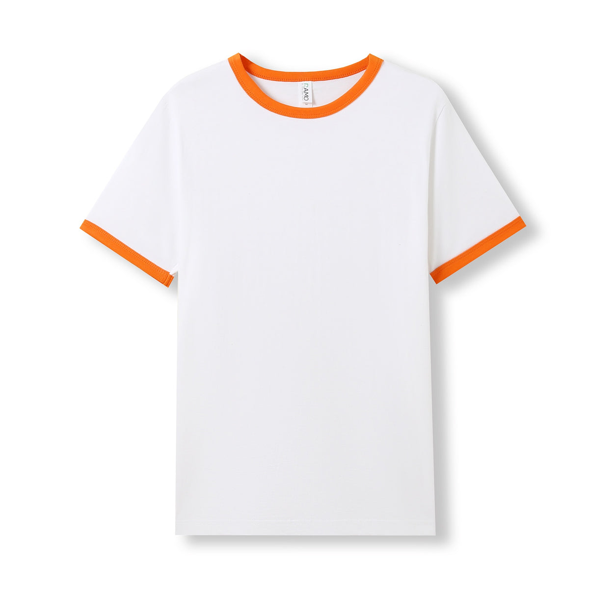 RAMO T525RN Unisex Combed Cotton Ringer Tee — White/Orange front