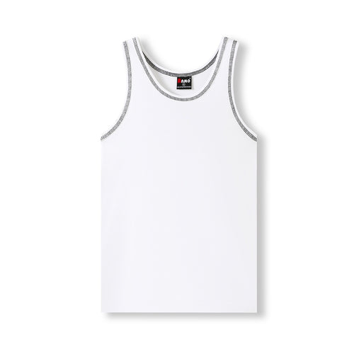RAMO Men's Cotton Rib Singlet — White/Black