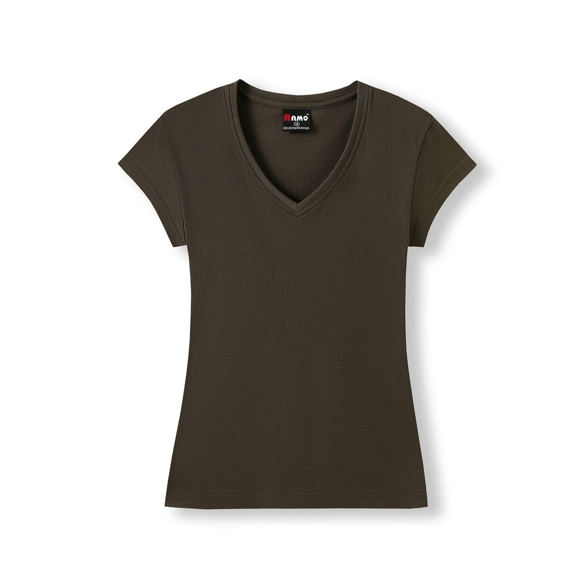 RAMO T727LD Women's Combed Cotton V Neck Tee — Brown front