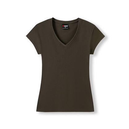 RAMO T727LD Women's Combed Cotton V Neck Tee — Brown front