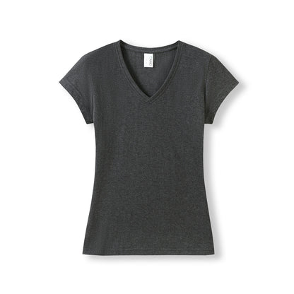RAMO T727LD Women's Combed Cotton V Neck Tee — Charcoal Marl front