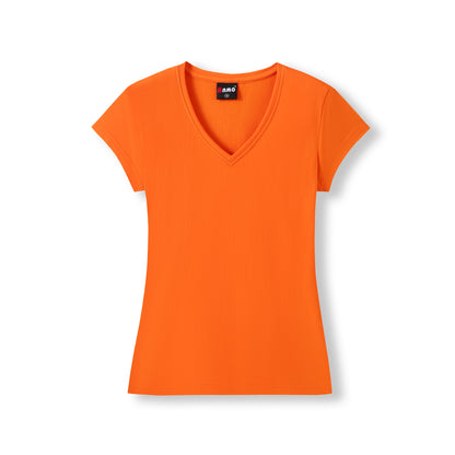 RAMO T727LD Women's Combed Cotton V Neck Tee — Orange front