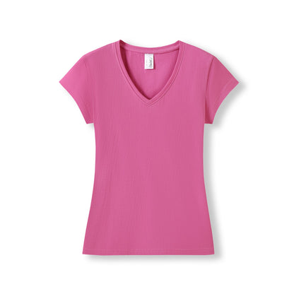 RAMO T727LD Women's Combed Cotton V Neck Tee — Tulip front