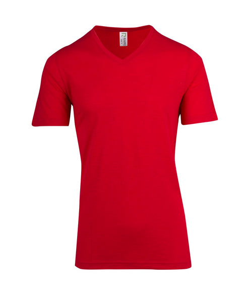 RAMO Men's / Unisex Raw Cotton Wave V Neck T-shirt — Red