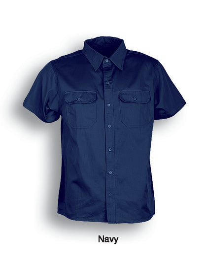 Navy – Bocini Unisex Cotton Drill Short Sleeve Work Shirt WS0679